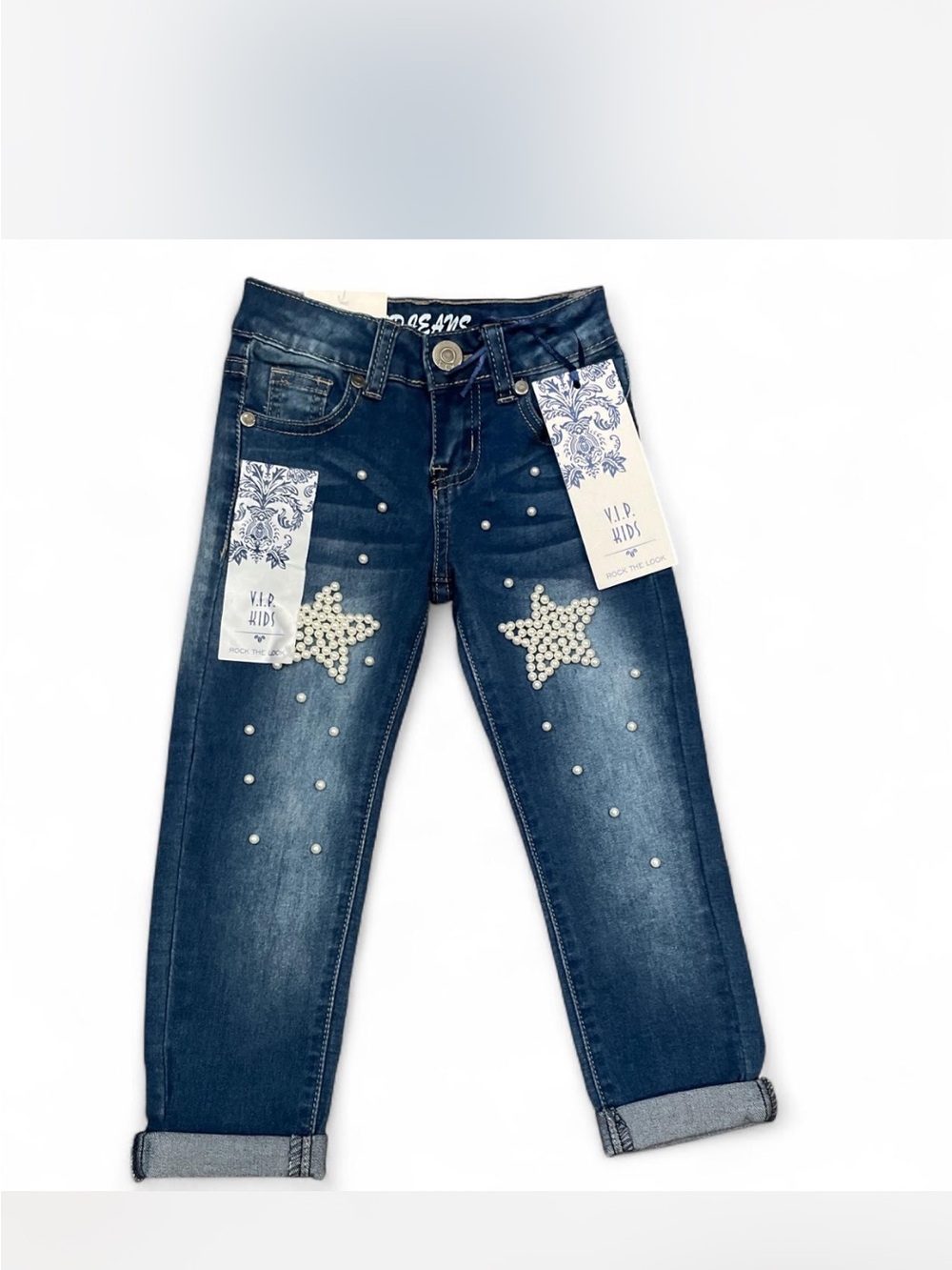 V.I.P. Kids Pearl Star Embellished Dark Wash Jeans